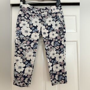 Floral Ankle Pants - Navy and White